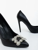 Pantofi dama cu toc negri din piele ecologica Danzia