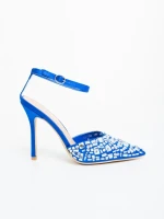 Pantofi dama cu toc albastri din material textil Merenda