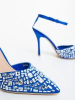 Pantofi dama cu toc albastri din material textil Merenda