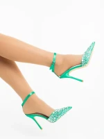 Pantofi dama cu toc verzi din material textil Merenda