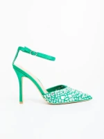 Pantofi dama cu toc verzi din material textil Merenda