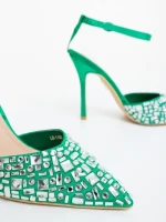 Pantofi dama cu toc verzi din material textil Merenda