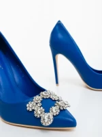 Pantofi dama cu toc albastri din piele ecologica Danzia