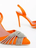 Pantofi dama cu toc portocalii din material textil Danara