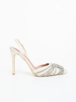 Pantofi dama cu toc bej din material textil Danara