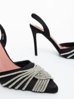 Pantofi dama cu toc negri din material textil Danara
