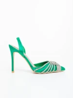 Pantofi dama cu toc verzi din material textil Danara