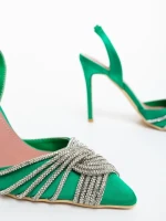 Pantofi dama cu toc verzi din material textil Danara