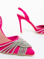 Pantofi dama cu toc fucsia din material textil Danara