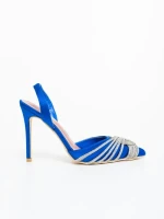Pantofi dama cu toc albastri din material textil Danara