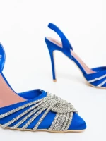 Pantofi dama cu toc albastri din material textil Danara
