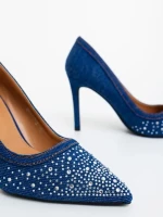 Pantofi dama cu toc albastri inchis din material textil Cavila
