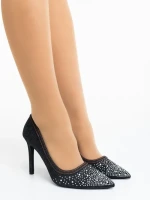Pantofi dama cu toc negri din material textil Cavila