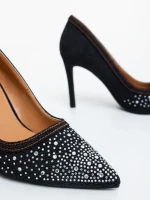 Pantofi dama cu toc negri din material textil Cavila