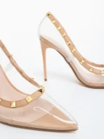 Pantofi dama cu toc bej din piele ecologica Denzia