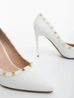 Pantofi dama cu toc albi din piele ecologica Denzia