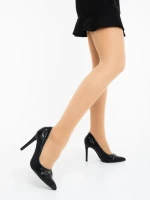 Pantofi dama cu toc negri din piele ecologica Vamora