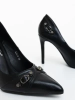 Pantofi dama cu toc negri din piele ecologica Vamora