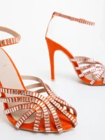 Sandale dama cu toc portocalii din material textil Atrina