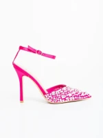 Pantofi dama cu toc fucsia din material textil Merenda