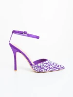 Pantofi dama cu toc mov din material textil Merenda