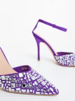 Pantofi dama cu toc mov din material textil Merenda