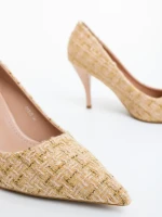 Pantofi dama cu toc bej din material textil Vicara