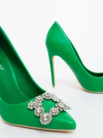 Pantofi dama cu toc verzi din piele ecologica Danzia