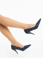 Pantofi dama cu toc albastri din material textil Vicara