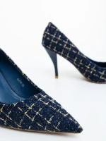 Pantofi dama cu toc albastri din material textil Vicara