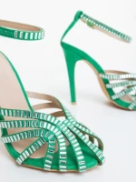 Sandale dama cu toc verzi din material textil Atrina