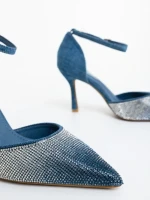 Pantofi dama cu toc albastri din material textil Sozara