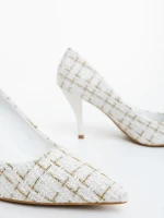 Pantofi dama cu toc albi din material textil Vicara