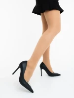 Pantofi dama cu toc negri din piele ecologica Estora