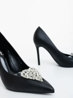 Pantofi dama cu toc negri din piele ecologica Estora