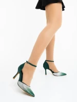Pantofi dama cu toc verzi din material textil Sozara