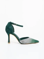Pantofi dama cu toc verzi din material textil Sozara