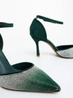 Pantofi dama cu toc verzi din material textil Sozara