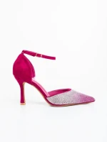 Pantofi dama cu toc fucsia din material textil Sozara