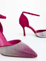 Pantofi dama cu toc fucsia din material textil Sozara