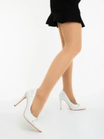 Pantofi dama cu toc albi din piele ecologica Vamora