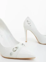 Pantofi dama cu toc albi din piele ecologica Vamora