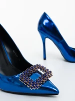 Pantofi dama cu toc albastri din piele ecologica lacuita Lusera