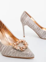 Pantofi dama cu toc sampanie din material textil Severa