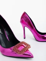 Pantofi dama cu toc fucsia din piele ecologica lacuita Lusera