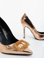 Pantofi dama cu toc sampanie din piele ecologica lacuita Lusera