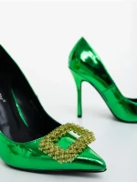 Pantofi dama cu toc verzi din piele ecologica lacuita Lusera