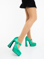 Pantofi dama verzi cu toc din material textil Regena