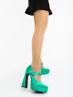 Pantofi dama verzi cu toc din material textil Regena