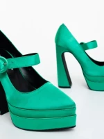 Pantofi dama verzi cu toc din material textil Regena